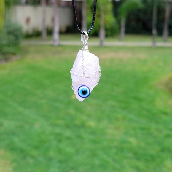 Rose Quartz Evil Eye Crystal Pendant - Picture 5 of 10
